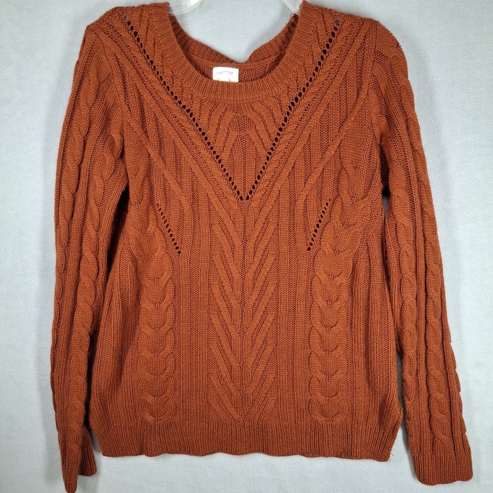 Hippie Rose‎ Women's Large Sweater Burnt Orange Cable Knit Acrylic